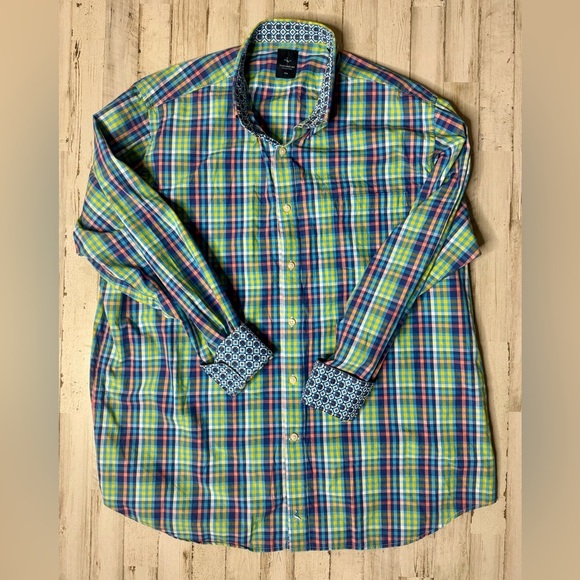 Tailorbyrd Other - Tailorbyrd Mens Dress Shirt 2XL Flip Cuff Long Sleeve Green Blue Button Up